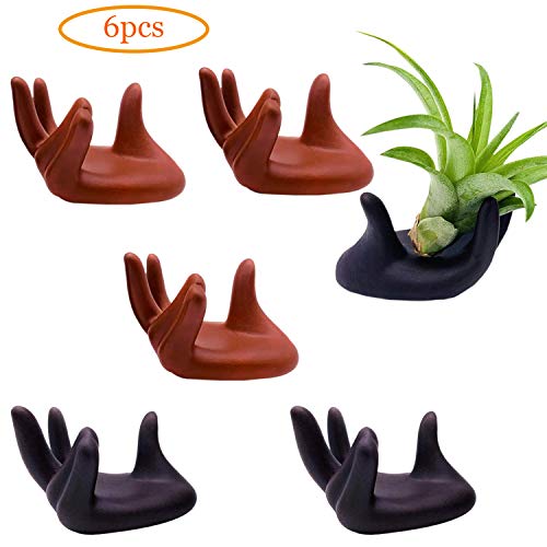 6 Pack Ceramic Air Plant Stand Holder, Hand Shape Tillandsia Airplant Container Pot Tabletop Plant Display Hand Racks for Home Office Decoration Supplies (Red+Black)