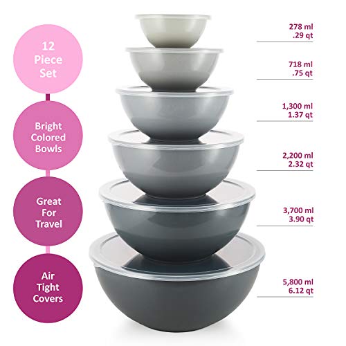 Set of 6 Mixing Bowls with Lids Set Plastic Mixing Bowl Set for Prep Stackable Mixing Bowls