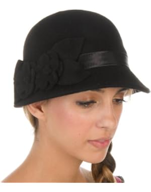 Vivian Vintage Style 100% Wool Cloche Bell Hat with Flower Accent