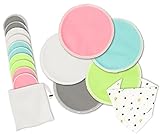 Washable Organic Nursing Pads by ECO-MA - 10 Pack with FREE Laundry Bag & Bandana Bib - Natural Organic Bamboo Ultra Soft Breastfeeding Pads - Absorbant, No Leaks or Sticking, & Washable.