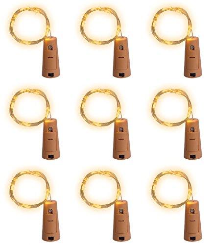 Lxs pack of 9 cork shape wine bottle lights, silver wire battery …