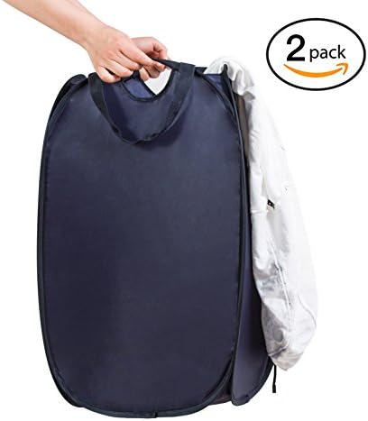 Foldable Mesh Pop-Up Laundry Hamper Basket with Reinforced Carry Handles,NEHOPE,Navy Blue (pack of 2)