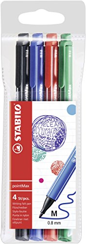 Stabilo PointMax Fineliner Nylon-tip Pen, Basic Colors, 0.8 mm - 4 Pen Set