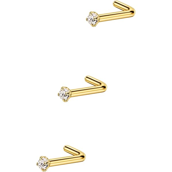 thumbnail image 2 of 7-Pack 316L Surgical Steel Nose Screw Rings - Lab-Created CZ Gem, 20G, 6mm Length, Assorted Colors 2 of 4