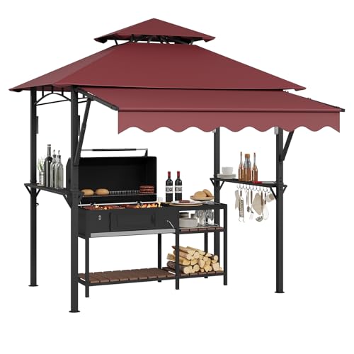 8' x 5' Grill Gazebo Canopy with Extra 7' x 3' Awning, Heavy Duty Steel Frame,…