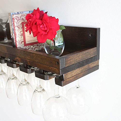 Rustic Wine Rack Shelf and Hanging Stemware Glass Holder (Set)