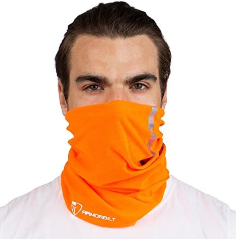 Armorbilt High Visibility Reflective Safety Face Clothing - Neck Gaiter, Bandana Dust Mask, Sun Shade Shield, Multifunctional Headwear (ORANGE)