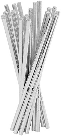 Biodegradable Paper Drinking Straws 7.7 Inches - Silver Foil Straws 200 pcs bag [eco friendly straws] for Birthday, Wedding, Bridal/Baby Shower, Celebrations and Parties Wise Buy