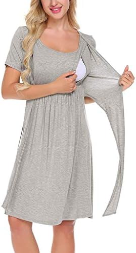 Womens Labor/delivery/Nursing Nightdress Maternity Nightgown Hospital Breastfeeding Dress Pregnancy Short Sleeve Dress