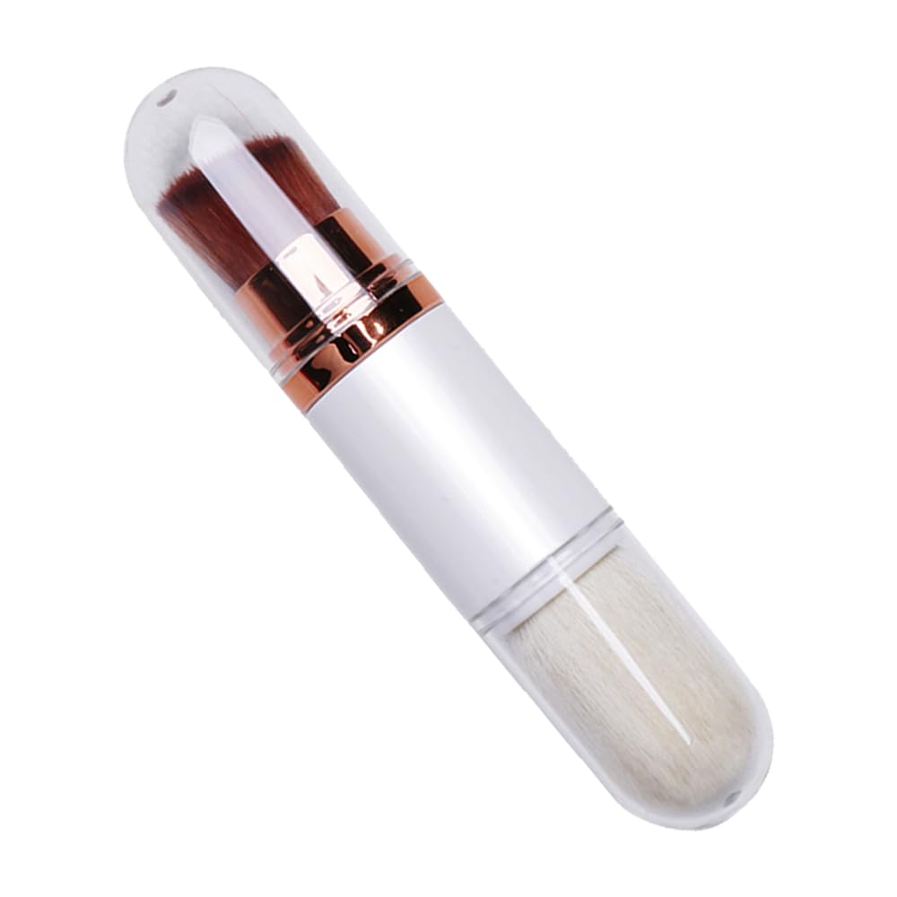 2 in 1 Powder Makeup Brush Dual-Ended Foundation Brush Retractable Blush Brush Protable Powder Brush for Cream Liquid Concealer (White)