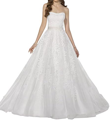 Peapock Princess Strapless Wedding Dresses with Sash Appliques