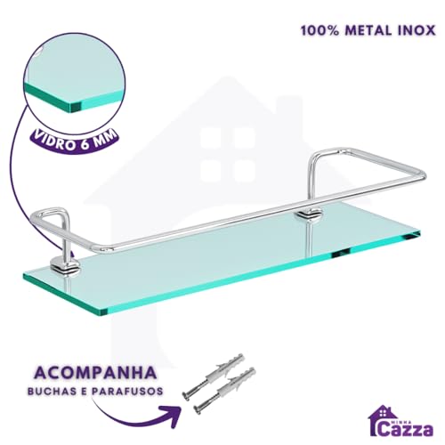 Kit 02 Porta Shampoo Suporte De Banheiro Shampoo Reto Vidro 6mm Acompanha Parafusos