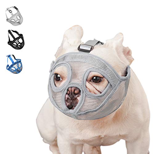 wintchuk Short Snout Dog Muzzle Mesh Mask-Stop Dog for Biting Barking Chewing, Adjustable(M, Grey) - Thumbnail 6