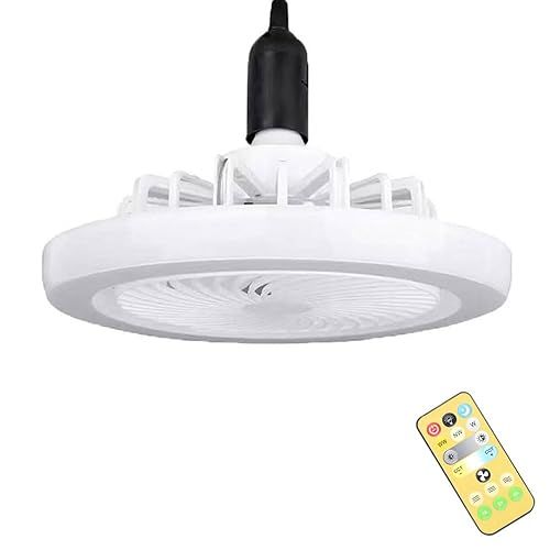 Angeer LED Ceiling Fan Light with Remote-2-in-1 Mini Fan & E27 Light Fixture,3 Speeds & 3 Color Temperatures,Bedroom Ceiling Fan Light for Home/Office (White-Color Remote)