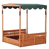 JOYMOR Kids Canopy Covered Wooden Sandbox