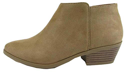 SodaMug Natural Low Chunky Block Stacked Heel Suede Western Ankle Bootie (Natural, 6)