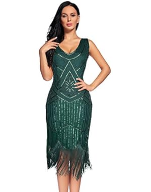 Women's Vintage 1920s Sequin Beaded Tassels Hem Flapper Dress