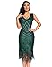 Women's Vintage 1925s Fringed Gatsby Sequin Beaded Tassels Hem Flapper Dress (M, Blackish Green)