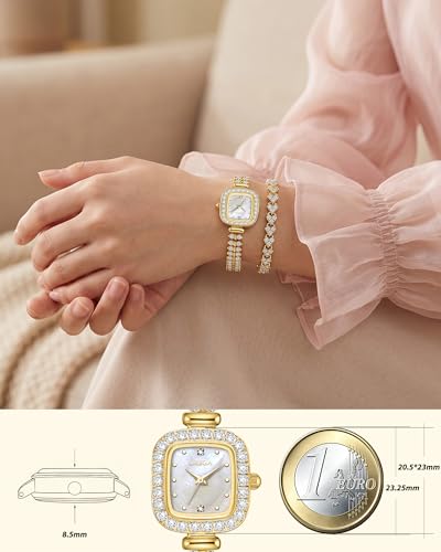 CIVO Women's Watch Small Analogue: Waterproof Rectangular Dial Wristwatches with Stainless Steel Silver Gold Strap – Elegant Gift for Women Anniversary Birthday Gift