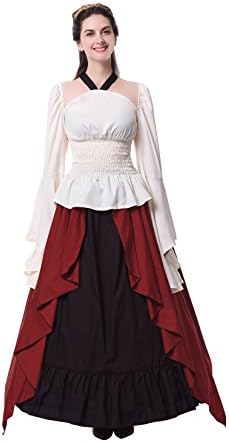 Womens Renaissance Medieval Costume Dress Gothic Victorian Fancy Dresses (3X-Large, Red Wine)