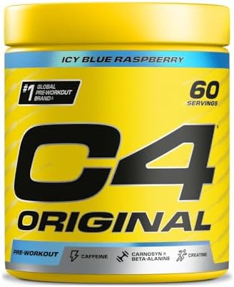 C4 Original - Suplemento en polvo para preentrenamiento - Frambuesa azul | Bebida energética para antes de entrenar | 150 mg de cafeína + beta alanina + monohidrato de creatina | 60 raciones