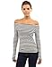 PattyBoutik Women's Off Shoulder Long Sleeve Top (Black and White XS)