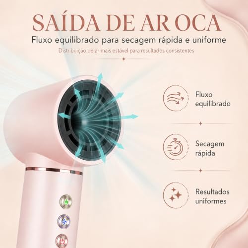 Secador de Cabelo Profissional 8 em 1 - Modelador de Cabelo, Escova de Ar Quente com Difusor, Modelador de Cachos e Secador Iônico, Ideal para Secagem e Ondulação Rápidas (Rosa-220-240V)