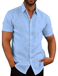 COOFANDY Men's Linen Shirt Textured Designer