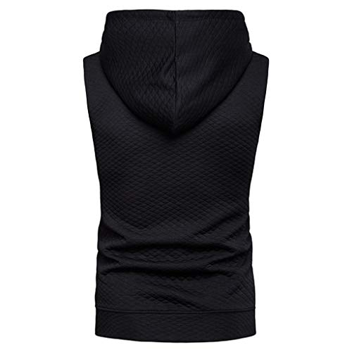 ANJUNIE Hoodie Tank Top Men Vest Jacket Sport Casual Sleeveless Rhombus Zipper UP Sleeveless Cardigant(Black,M)