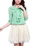 Ladies Three Quaters Sleeve Draped Flounce Detail Top Green L