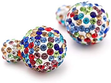 Sterling Silver Plated Rainbow colored Rhinestones double-sided Shambhala Style two Balls Women Stud Earrings