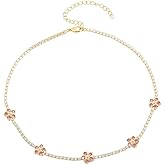 Izpack CZ Flower Tennis Necklace for Women Gold Plated Sparkling Rhinestone Daisy Flowers Adjustable Choker Necklaces Dainty Jewelry Chain 20"