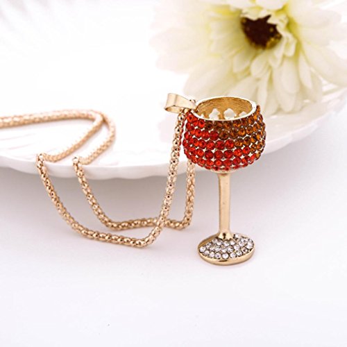 Fashion Wine Glass Necklace, Unpara Charm Women Colorful Crystal Rhinestone Cute Pendant Sweater Necklace For Different Occasion (Red)