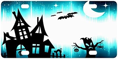 Happy Halloween Haunted House Hanging Bats Strong And Durable Aluminum Car Metal License Plate Frame for Women/Men Four Holes Tag 12" X 6"