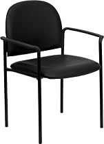 Flash Furniture BT-516-1-VINYL-GG Black Vinyl Comfortable Stackable Steel Side Chair with Arms