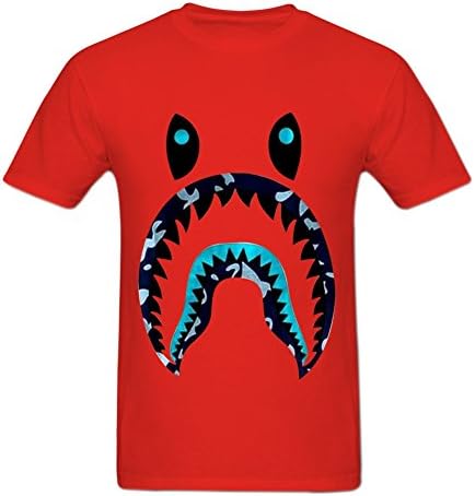 Amoyeah Men's A Bathing Ape X Shark Printed T Shirts Cotton Graphic Tees M Red