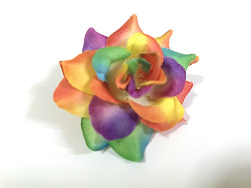 BalancedLife363 Silk Roses Flower Head 1.75" Artificial Flowers Fabric Floral Arranging Supplies for Wedding Accessories Make Bridal Hair Clips Headbands Girl Dress (50pcs, Rainbow)