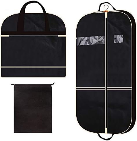 43" Gusseted Garment Bag with 2 Large Mesh Pockets Travel Storage for Clothes Shirts Dresses Coats, Breathable Foldable Suit Cover Hanging Bags for Men and Women, Black