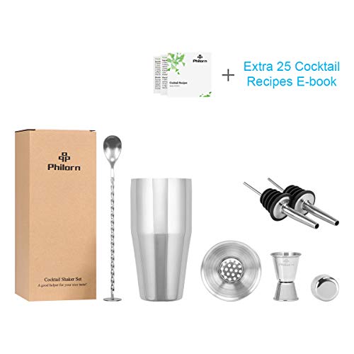 Philorn Cocktailshaker Set 304 Edelstahl Bar Cocktailset 5-teilig Professioneller 750ml Cocktail Shaker Mixer… – Bild 3