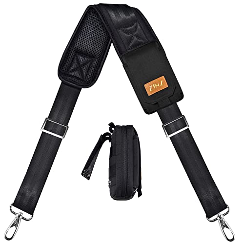 ZINZ Shoulder Strap with Detachable Phone Bag and Ultra-thick Fixed Cushion & Dual Balance Clasps, Universal Replacement Belt for Laptop, Luggage, Camera, Crossbody, More Colors (200cm,Black)