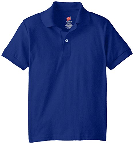 Hanes Big Boys' Short Sleeve Eco Smart Jersey Polo, Deep Royal, Medium