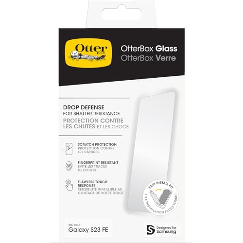 Otterbox Protecteur d'écran Glass pour Samsung Galaxy S23 FE, Verre trempé, Protection Contre Les Rayures, Protection Contre Les Chutes pour Une Protection Contre Les éclats, Livré sans Emballage