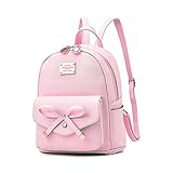 Girls Bowknot Fahsion Leather Small Backpack Mini Backpack for Women Pink