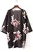 ECOWISH Womens Kimono Cardigan Floral Print Sheer Capes Loose Cardigans Cover Up Blouse Tops D2003 Black Small
