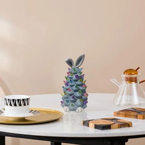 Lighted Easter Ceramic Bunny Tree Decoration,Easter Rabbit Figurines with Colorful Lamp Beads & Bunny Ear, Spring Decor Figurine Night Light for Home, Tabletop Holiday Decorations Gifts (19.5CM/A)