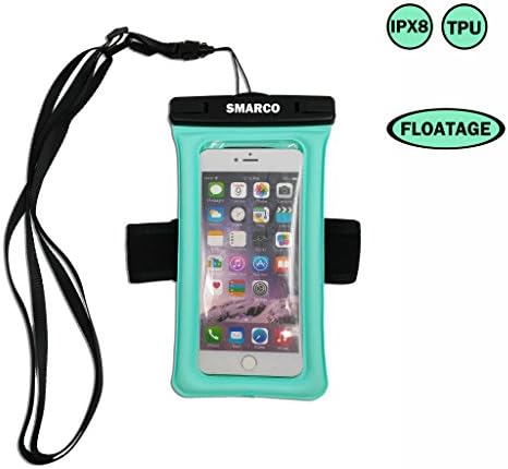 [IPX8 Certified]SMARCO TPU Floating Waterproof Bag With Headphone Jack, Adjustable Strap and Armband, keeping cell phone, Money, Credit cards or car keys from Water, Snow, Sand, Dirt -Viridity