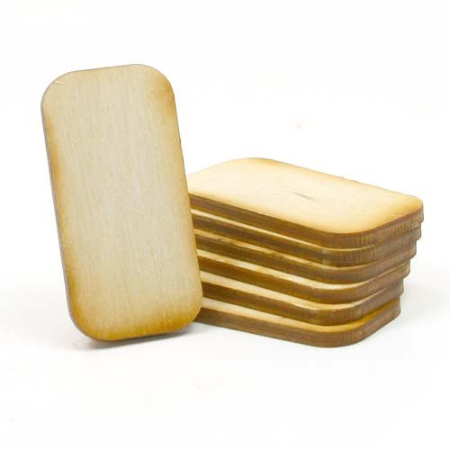 Mylittlewoodshop - Pkg of 12 - Rectangle with Rounded Corners - 2 inches by 1 inch and 1/8 inch thick unfinished wood(LC-RTRD01-12)