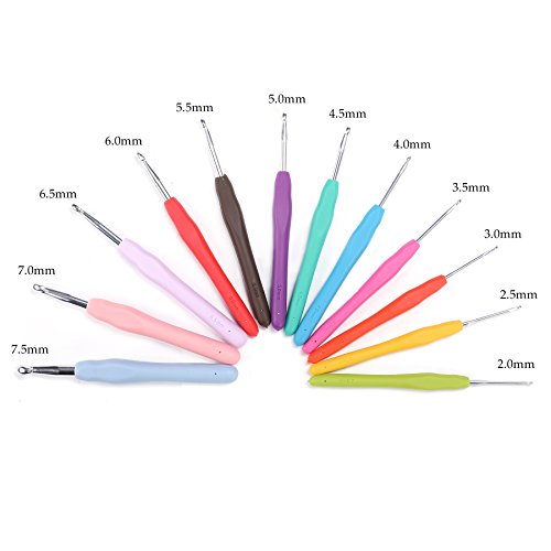CO-Z 12pcs Ergonomic Multicolor Aluminum Crochet Hooks Multi-size Knitting Needles Set, Colorful Rubber Handle Hooks Perfect for Any Weave Patterns & Yarns Smooth Knits