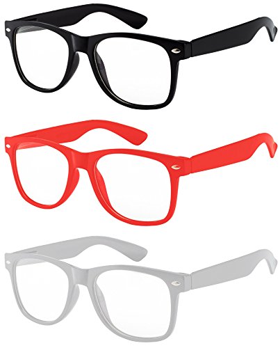 3 Pack Kids Clear Lens Sunglasses Protect Child's Eyes Black Red White
