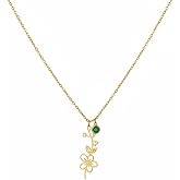 foyjoey 18K Gold Plated Dainty Birth Flower Necklace for Women Minimalist Birth Month Birthstone Necklaces Mothers Day Bridesmaid Jewelry Christmas Gifts